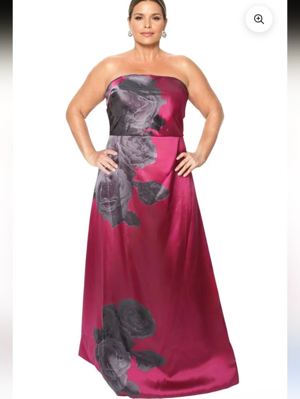 Rene Ruiz Strapless Floral Printed A Line Gown